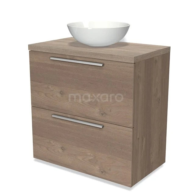 Modulo Plato Badkamermeubel voor waskom | 80 cm Middenbruin eiken Vlak front Eiken blad 2 hoge lades onder elkaar BMK13-00343