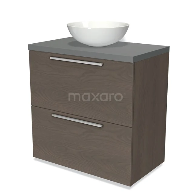 Modulo Plato Vanity units for countertop basin | 80 cm Dark brown oak Flat front Mid grey worktop 2 stacked drawers under each other BMK13-00366
