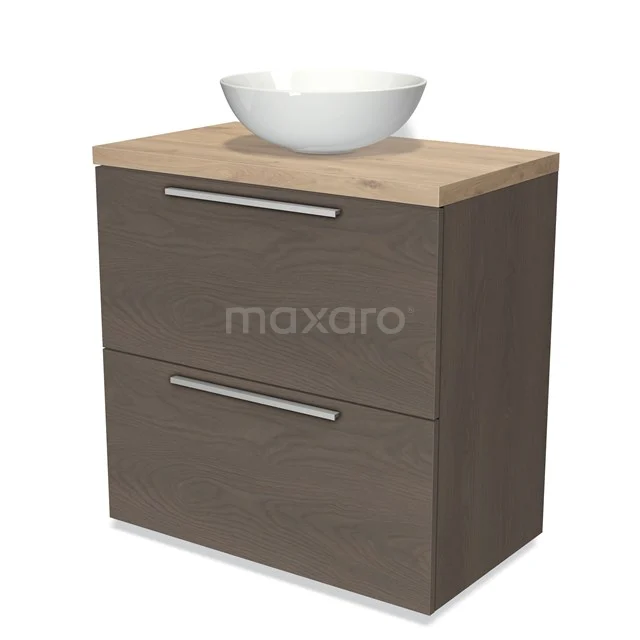 Modulo Plato Vanity units for countertop basin | 80 cm Dark brown oak Flat front Light brown oak worktop 2 stacked drawers under each other BMK13-00373