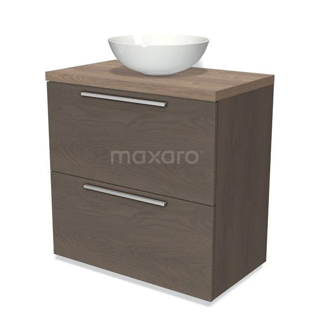 Modulo Plato Vanity units for countertop basin | 80 cm Dark brown oak Flat front Mid brown oak worktop 2 stacked drawers under each other BMK13-00374