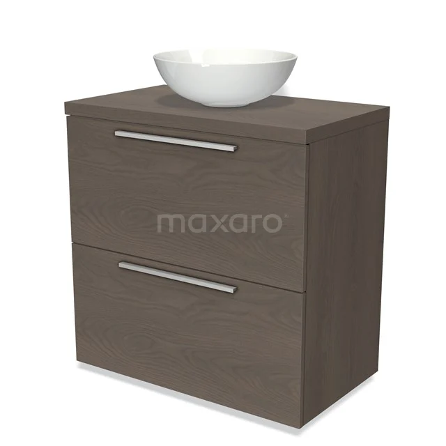 Modulo Plato Vanity units for countertop basin | 80 cm Dark brown oak Flat front Dark brown oak worktop 2 stacked drawers under each other BMK13-00375
