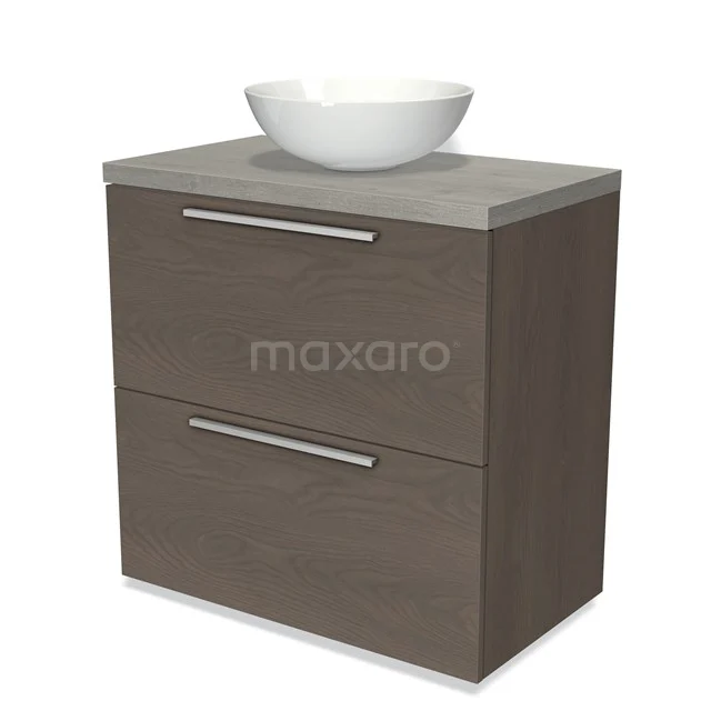 Modulo Plato Vanity units for countertop basin | 80 cm Dark brown oak Flat front Grey oak worktop 2 stacked drawers under each other BMK13-00376
