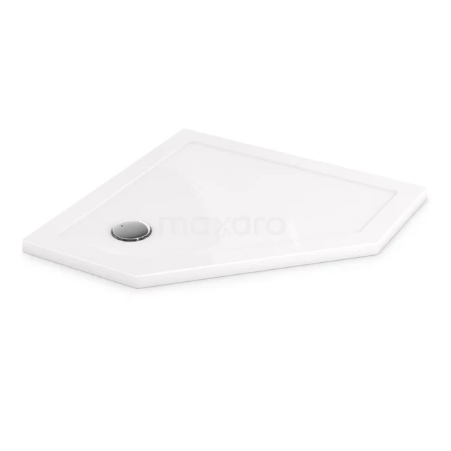 Weiße diamantförmige Duschwanne aus Keramik mit Ablauf links, ideal für stilvolle und moderne Badezimmergestaltungen.