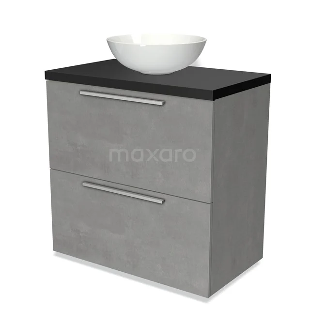 Modulo Plato Vanity units for countertop basin | 80 cm Light grey concrete Flat front Matte black worktop 2 stacked drawers under each other BMK13-00421