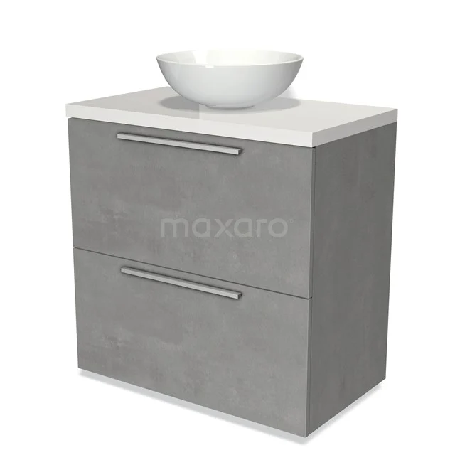 Modulo Plato Vanity units for countertop basin | 80 cm Light grey concrete Flat front High-gloss white worktop 2 stacked drawers under each other BMK13-00423