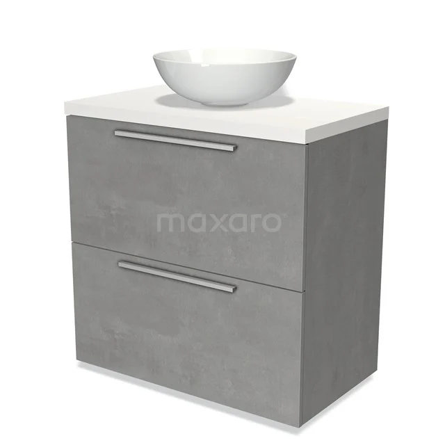 Modulo Plato Vanity units for countertop basin | 80 cm Light grey concrete Flat front Matte white worktop 2 stacked drawers under each other BMK13-00424
