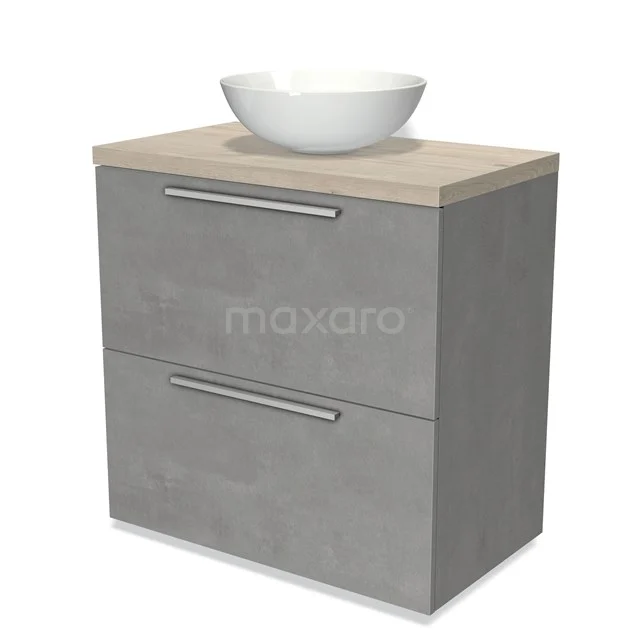 Modulo Plato Vanity units for countertop basin | 80 cm Light grey concrete Flat front Light grey oak worktop 2 stacked drawers under each other BMK13-00428