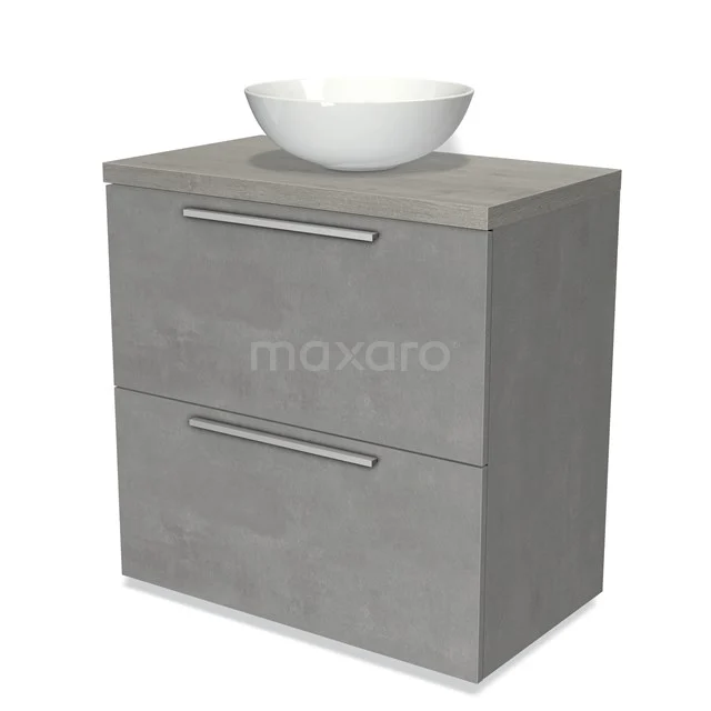 Modulo Plato Vanity units for countertop basin | 80 cm Light grey concrete Flat front Grey oak worktop 2 stacked drawers under each other BMK13-00432