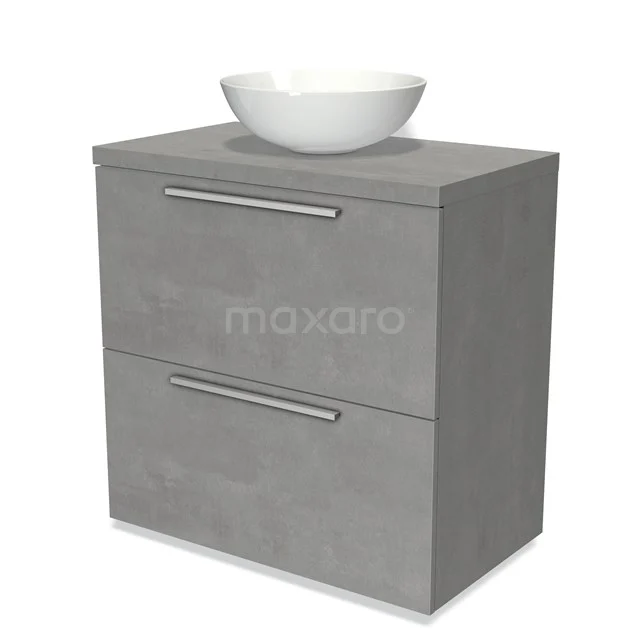 Modulo Plato Vanity units for countertop basin | 80 cm Light grey concrete Flat front Light grey concrete worktop 2 stacked drawers under each other BMK13-00433