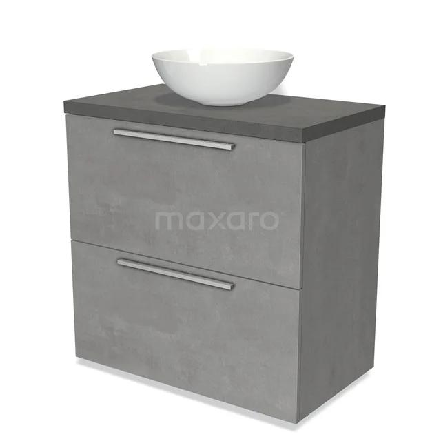 Modulo Plato Vanity units for countertop basin | 80 cm Light grey concrete Flat front Dark grey concrete worktop 2 stacked drawers under each other BMK13-00434