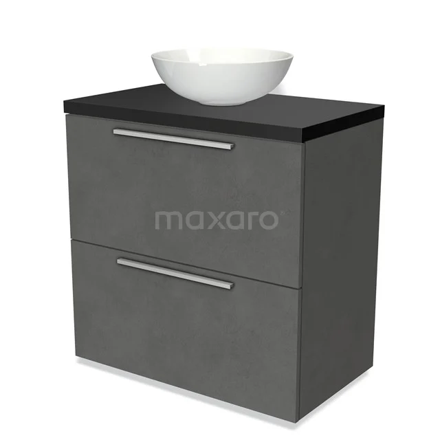 Modulo Plato Vanity units for countertop basin | 80 cm Dark grey concrete Flat front Matte black worktop 2 stacked drawers under each other BMK13-00435