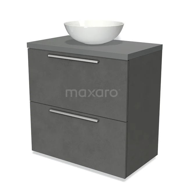 Modulo Plato Vanity units for countertop basin | 80 cm Dark grey concrete Flat front Mid grey worktop 2 stacked drawers under each other BMK13-00436