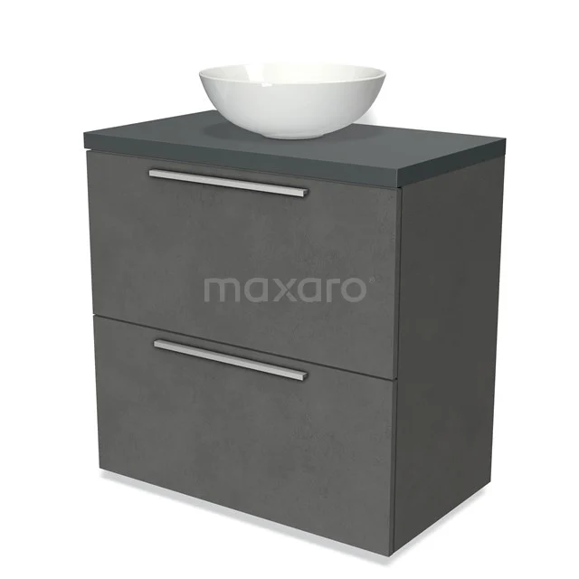 Modulo Plato Vanity units for countertop basin | 80 cm Dark grey concrete Flat front Dark grey worktop 2 stacked drawers under each other BMK13-00439