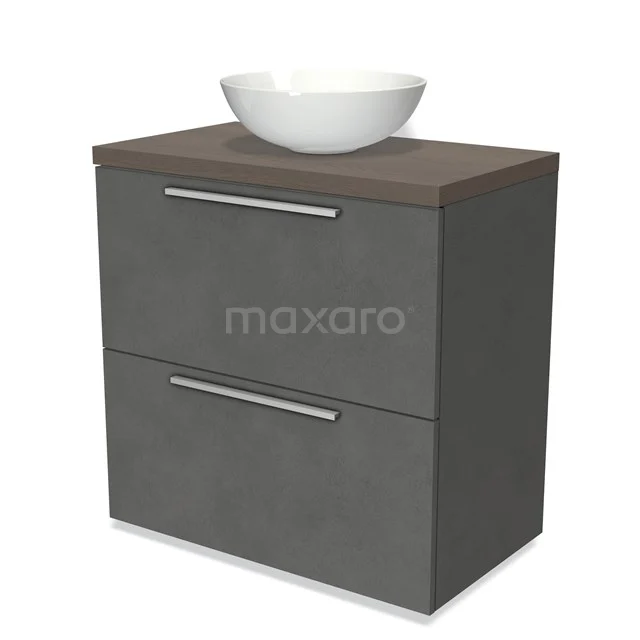 Modulo Plato Vanity units for countertop basin | 80 cm Dark grey concrete Flat front Dark brown oak worktop 2 stacked drawers under each other BMK13-00445
