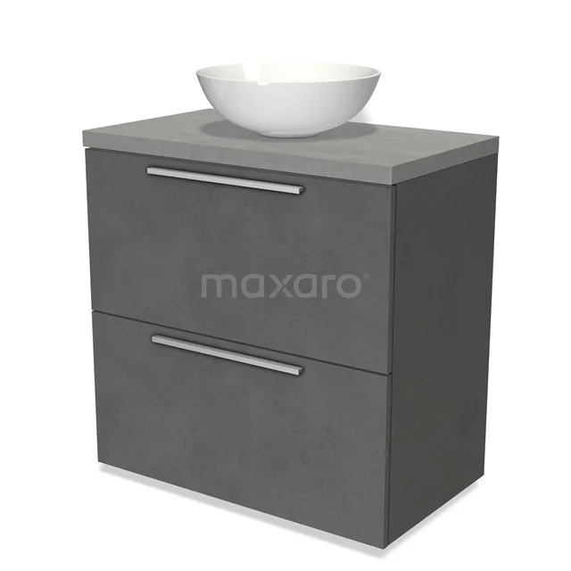 Modulo Plato Vanity units for countertop basin | 80 cm Dark grey concrete Flat front Light grey concrete worktop 2 stacked drawers under each other BMK13-00447
