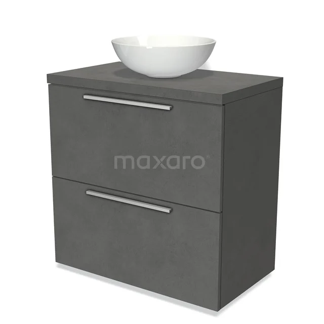 Modulo Plato Vanity units for countertop basin | 80 cm Dark grey concrete Flat front Dark grey concrete worktop 2 stacked drawers under each other BMK13-00448