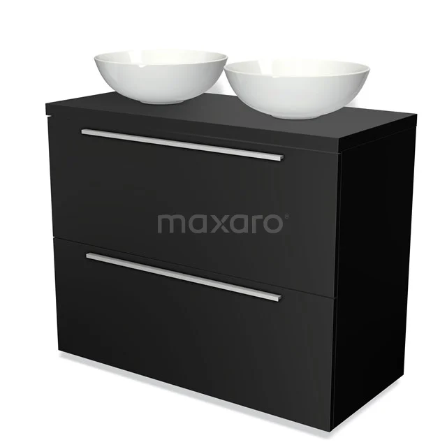 Modulo Plato Vanity units for countertop basin | 100 cm Matte black Flat front Matte black worktop 2 stacked drawers under each other BMK13-00449