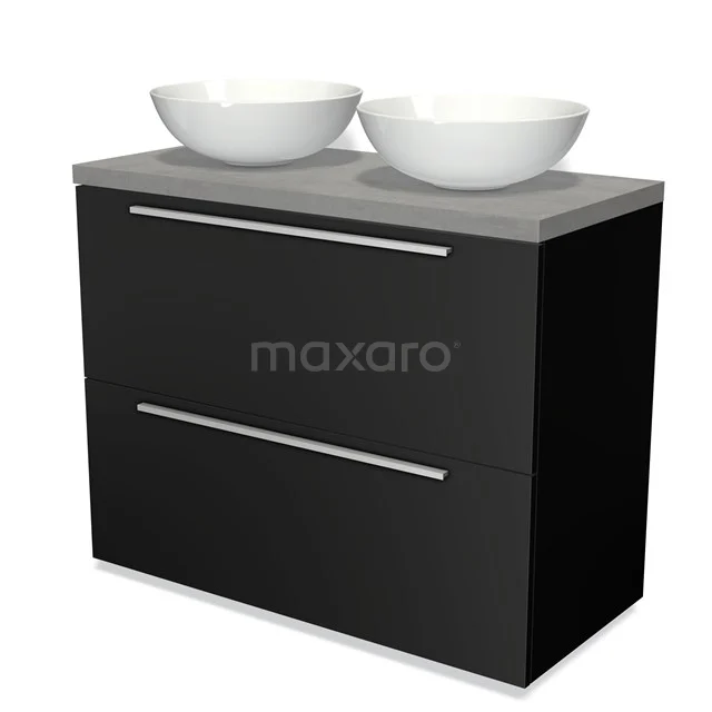 Modulo Plato Vanity units for countertop basin | 100 cm Matte black Flat front Light grey concrete worktop 2 stacked drawers under each other BMK13-00461
