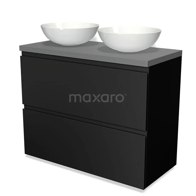Modulo Plato Vanity units for countertop basin | 100 cm Matte black Handle-less front Mid grey worktop 2 stacked drawers under each other BMK13-00478