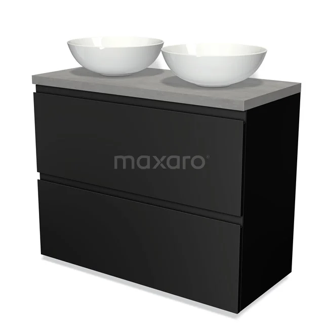 Modulo Plato Vanity units for countertop basin | 100 cm Matte black Handle-less front Light grey concrete worktop 2 stacked drawers under each other BMK13-00489