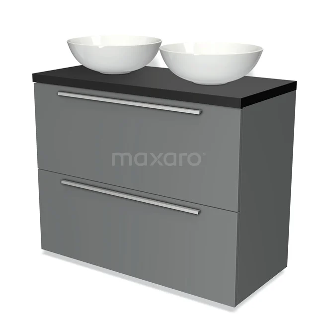 Modulo Plato Vanity units for countertop basin | 100 cm Mid grey Flat front Matte black worktop 2 stacked drawers under each other BMK13-00491