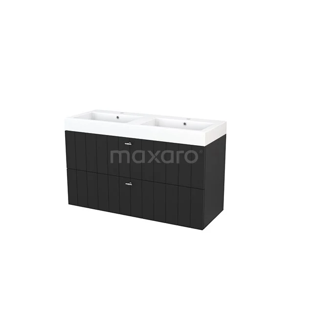 Modulo+ Badkamermeubel met wastafel | 120 cm Carbon Lamel front Mineraalmarmer 2 lades onder elkaar BMP003489