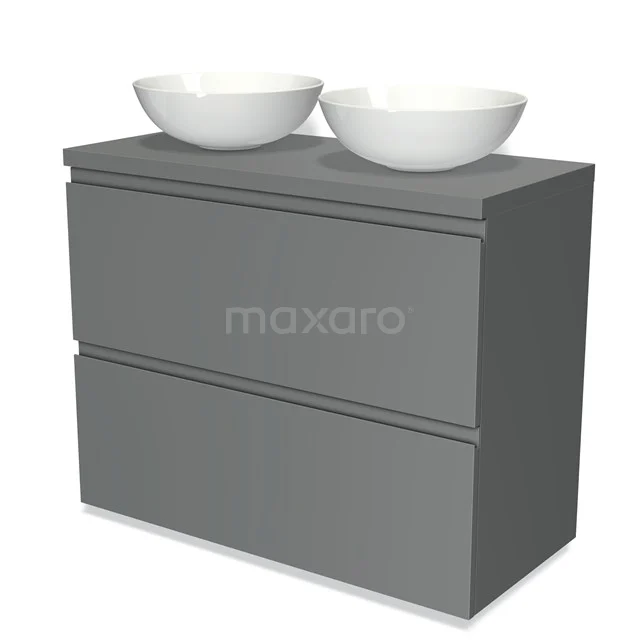 Modulo Plato Vanity units for countertop basin | 100 cm Mid grey Handle-less front Mid grey worktop 2 stacked drawers under each other BMK13-00520