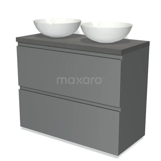 Modulo Plato Vanity units for countertop basin | 100 cm Mid grey Handle-less front Dark grey concrete worktop 2 stacked drawers under each other BMK13-00532