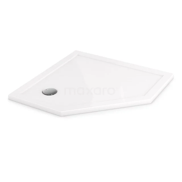 Weiße, fünfseitige Duschwanne aus Acryl mit integrierter Abfluss; ideal für moderne Badezimmergestaltungen.