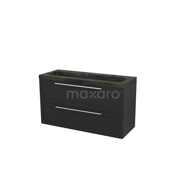 Black bathroom cabinet with two drawers, modern design, matte finish, ideal for stylish bathroom storage.