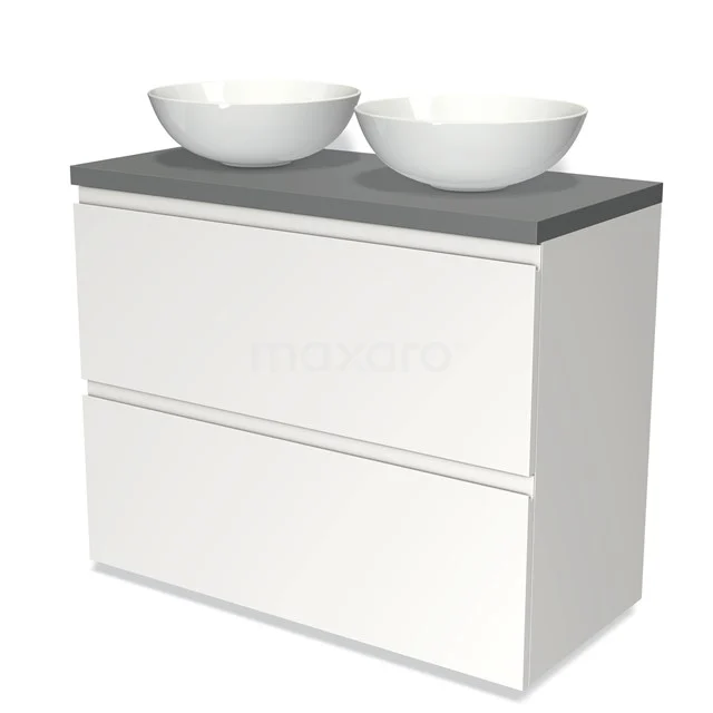 Modulo Plato Vanity units for countertop basin | 100 cm Matte white Handle-less front Mid grey worktop 2 stacked drawers under each other BMK13-00604