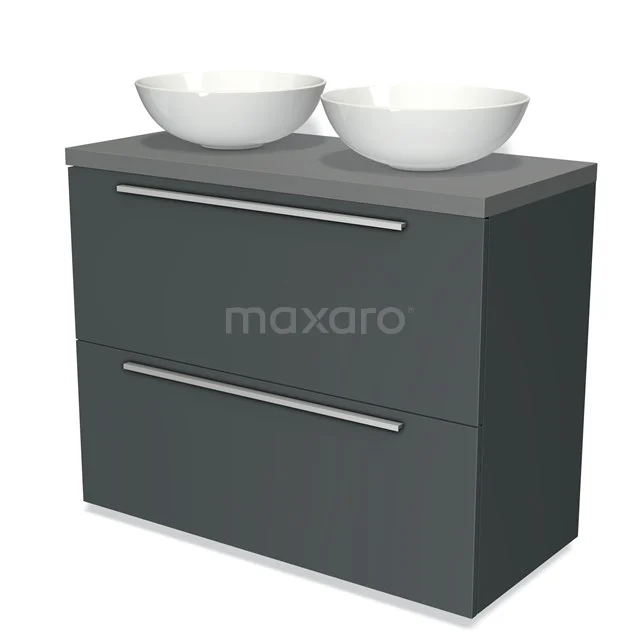 Modulo Plato Vanity units for countertop basin | 100 cm Dark grey Flat front Mid grey worktop 2 stacked drawers under each other BMK13-00618