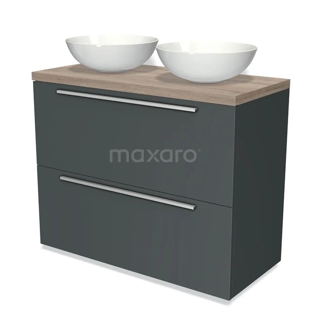 Modulo Plato Vanity units for countertop basin | 100 cm Dark grey Flat front Oak worktop 2 stacked drawers under each other BMK13-00623