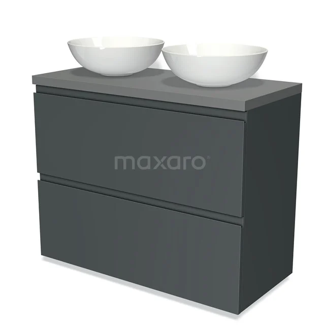 Modulo Plato Vanity units for countertop basin | 100 cm Dark grey Handle-less front Mid grey worktop 2 stacked drawers under each other BMK13-00646