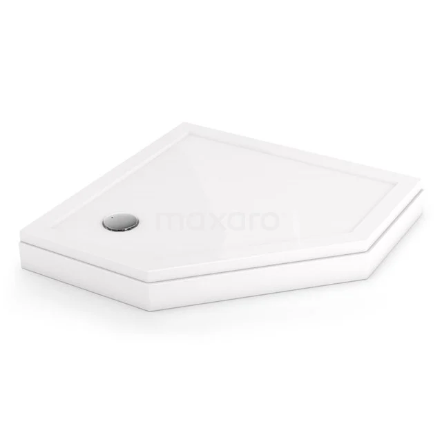 Fünfeckige weiße Duschwanne, kompaktes Design, Kunststoffmaterial, geeignet für moderne Badezimmer Einrichtung.