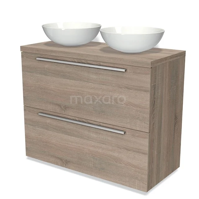 Modulo Plato Vanity units for countertop basin | 100 cm Oak Flat front Oak worktop 2 stacked drawers under each other BMK13-00707