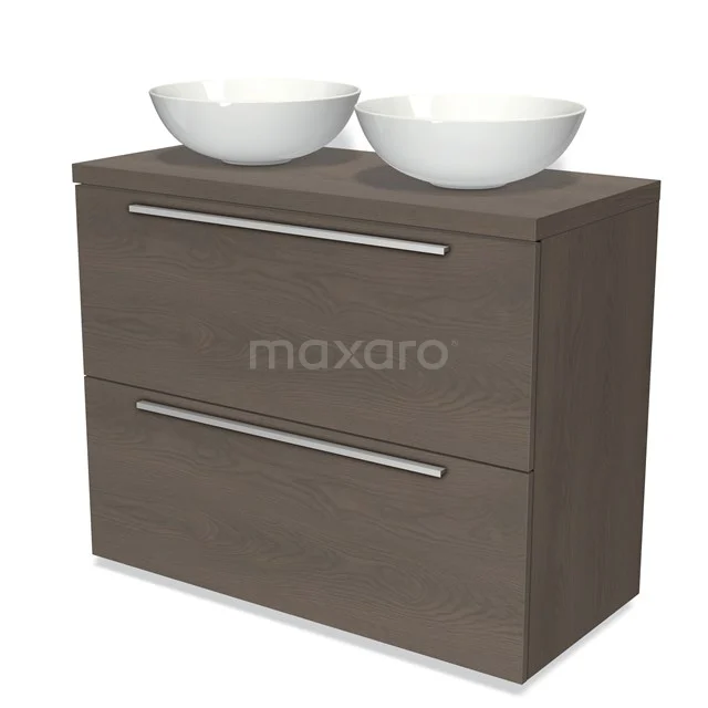Modulo Plato Vanity units for countertop basin | 100 cm Dark brown oak Flat front Dark brown oak worktop 2 stacked drawers under each other BMK13-00823