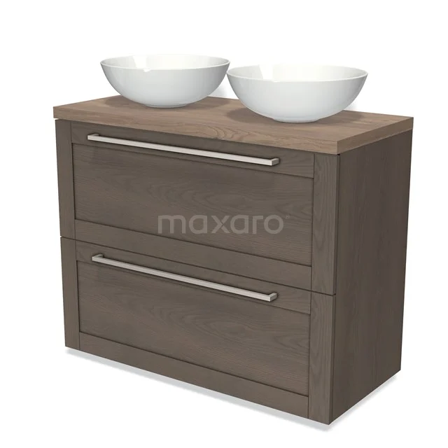 Wooden bathroom unit with two drawers, double white drawers, modern design in Oak finish, ideal for stylish bathrooms.