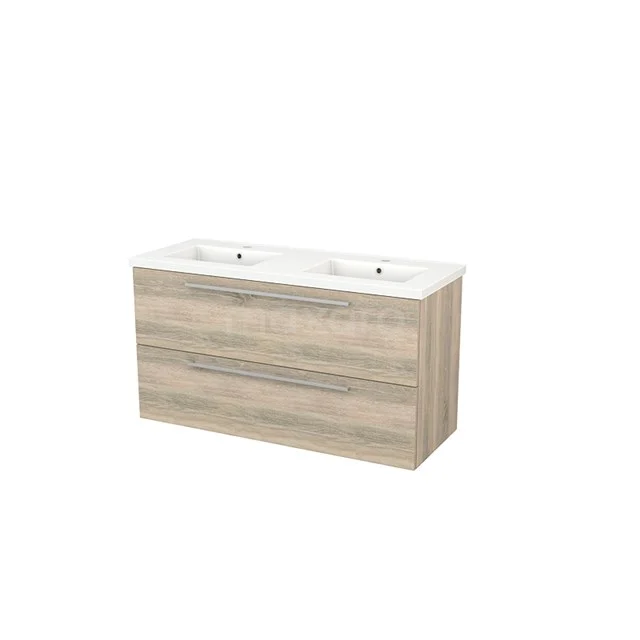 Modulo+ Vanity units with basin | 120 cm Oak Flat front Ceramic 2 Stacked drawers BMP003530 Wooden bathroom unit with vanity units with basin, light oak look, modern look, ideal for spacious bathrooms.