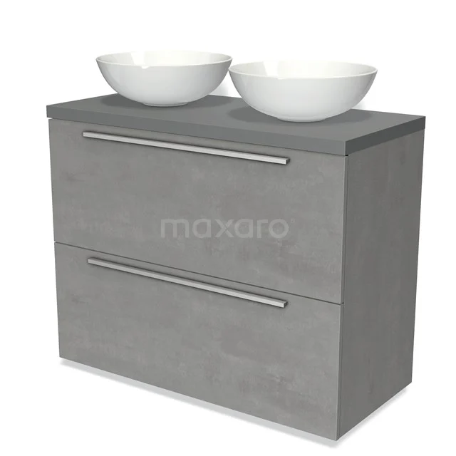 Modulo Plato Vanity units for countertop basin | 100 cm Light grey concrete Flat front Mid grey worktop 2 stacked drawers under each other BMK13-00870