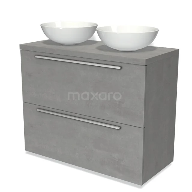 Modulo Plato Vanity units for countertop basin | 100 cm Light grey concrete Flat front Light grey concrete worktop 2 stacked drawers under each other BMK13-00881