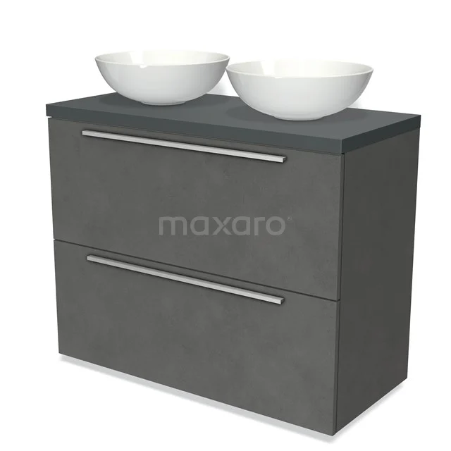 Modulo Plato Vanity units for countertop basin | 100 cm Dark grey concrete Flat front Dark grey worktop 2 stacked drawers under each other BMK13-00887