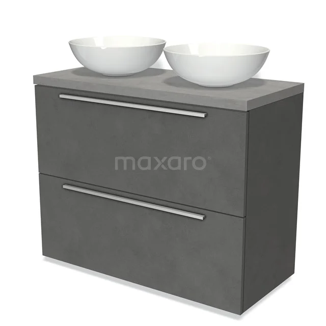 Modulo Plato Vanity units for countertop basin | 100 cm Dark grey concrete Flat front Light grey concrete worktop 2 stacked drawers under each other BMK13-00895