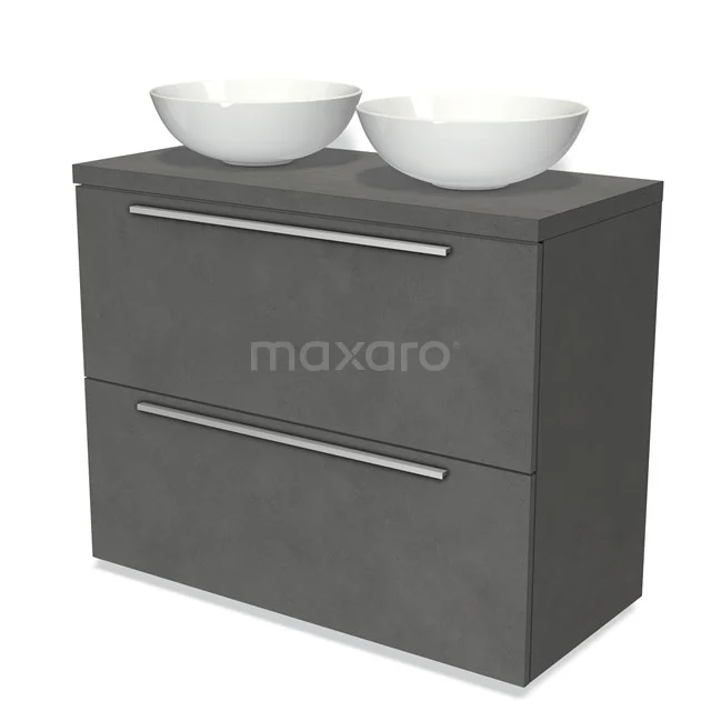 Modulo Plato Vanity units for countertop basin | 100 cm Dark grey concrete Flat front Dark grey concrete worktop 2 stacked drawers under each other BMK13-00896