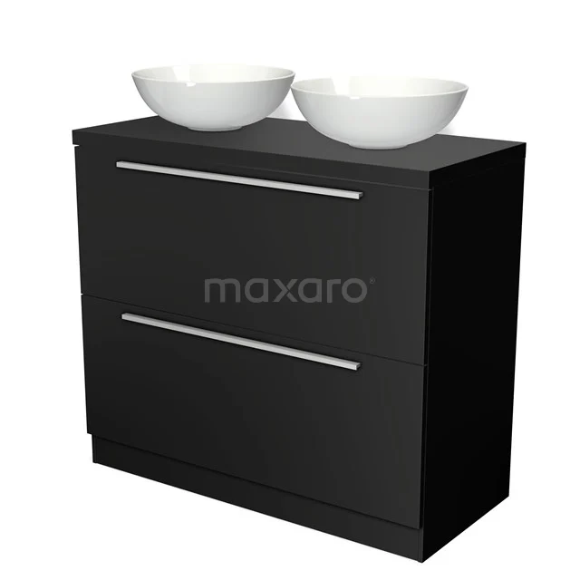 Modulo Plato Vanity units for countertop basin | 100 cm Matte black Flat front Matte black worktop 2 high drawers standing drawers under each other BMK13S-00113