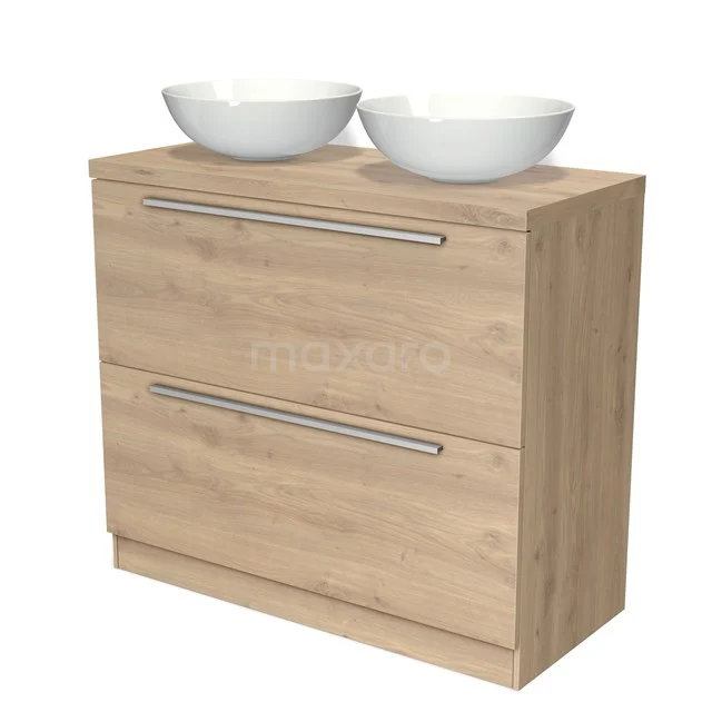 Modulo Plato Vanity units for countertop basin | 100 cm Light brown oak Flat front Light brown oak worktop 2 high drawers standing drawers under each other BMK13S-00205