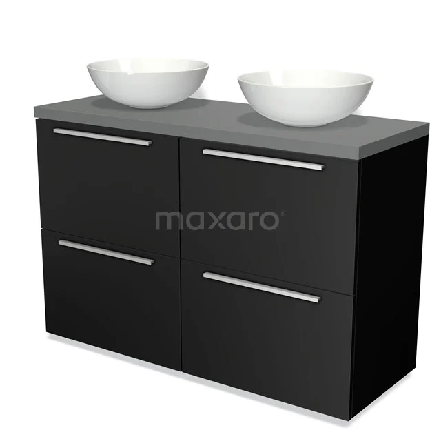 Modulo Plato Vanity units for countertop basin | 120 cm Matte black Flat front Mid grey worktop 4 high drawers BMK14-00002