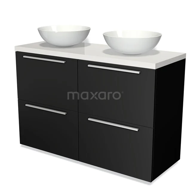 Modulo Plato Vanity units for countertop basin | 120 cm Matte black Flat front High-gloss white worktop 4 high drawers BMK14-00003