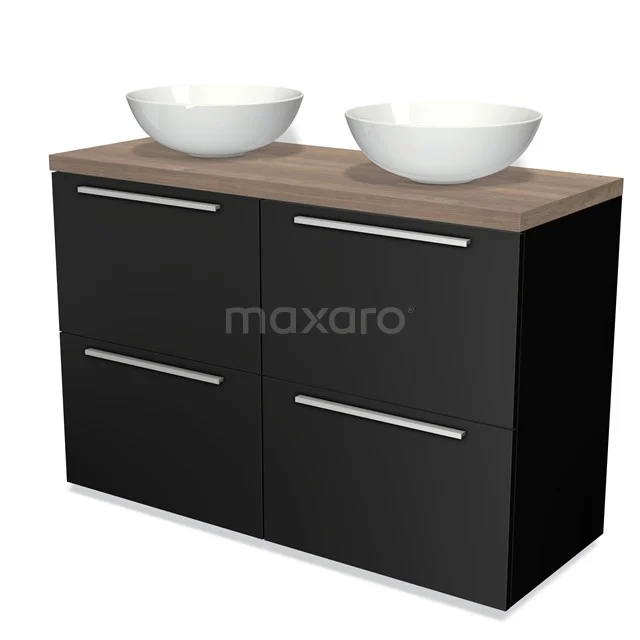 Modulo Plato Vanity units for countertop basin | 120 cm Matte black Flat front Mid brown oak worktop 4 high drawers BMK14-00010