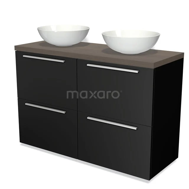 Modulo Plato Vanity units for countertop basin | 120 cm Matte black Flat front Dark brown oak worktop 4 high drawers BMK14-00011